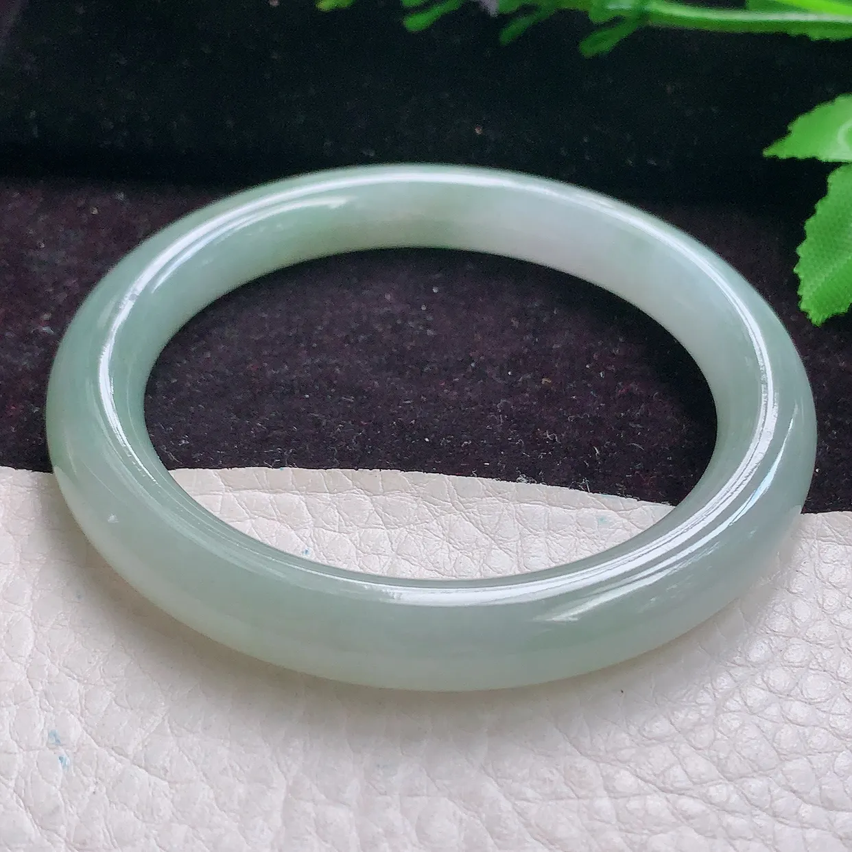 h实拍54.5*9*8.7美人镯 缅甸A货翡翠手镯半山水圆条玉镯子