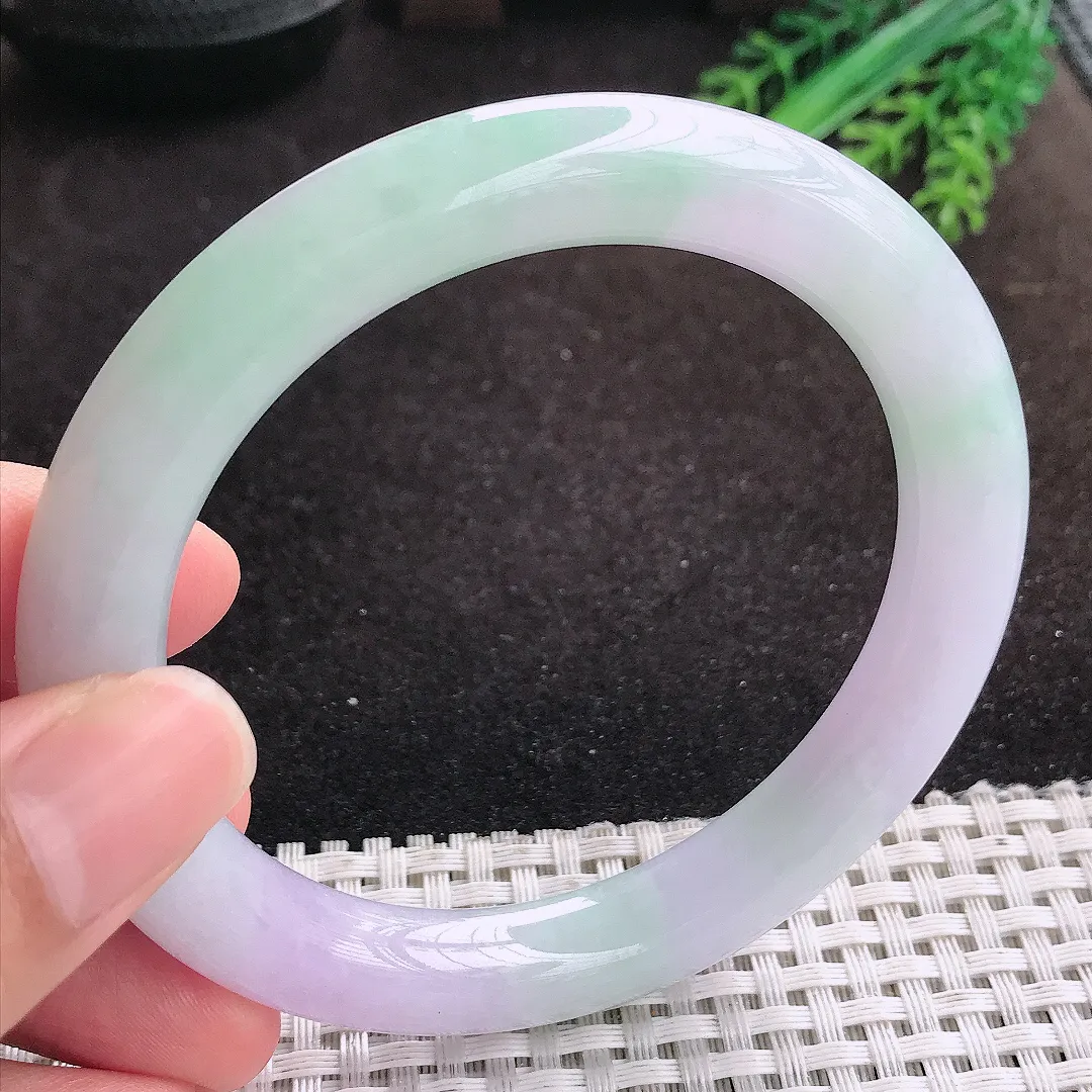 自然光60.5/10.3老坑冰润起胶紫罗兰大圈口圆条手镯翡翠玉镯美人镯