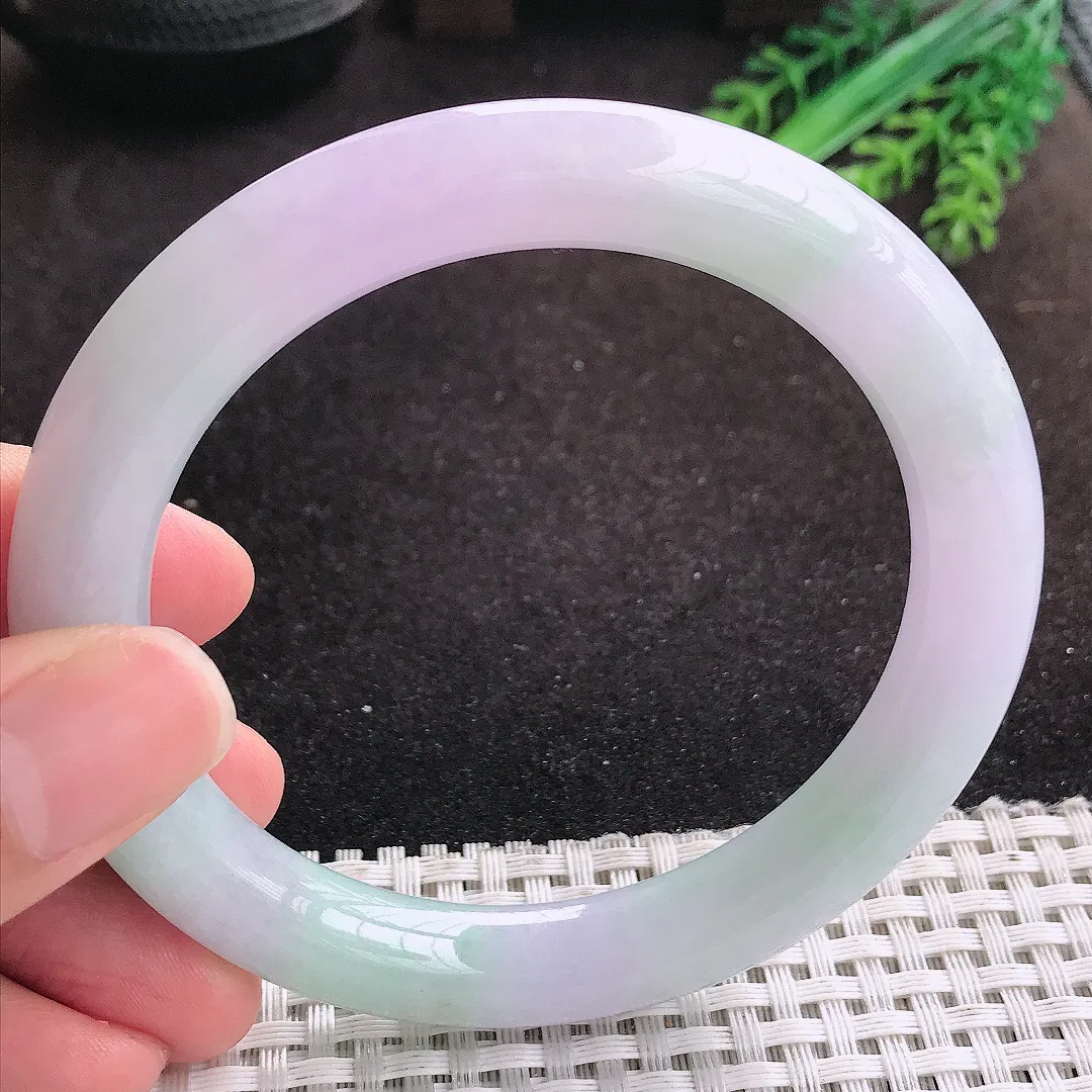 自然光60.5/10.3老坑冰润起胶紫罗兰大圈口圆条手镯翡翠玉镯美人镯