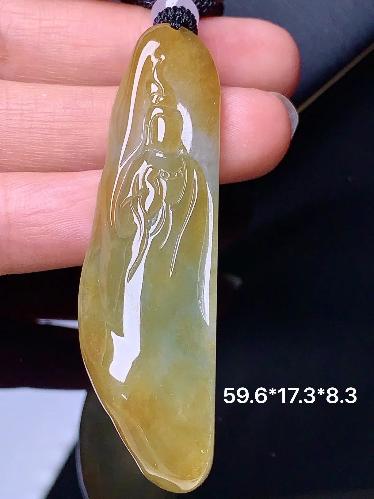 黄翡无相观音吊坠 玉质细腻 色泽艳丽 整体尺寸59.6*17.3*8.3