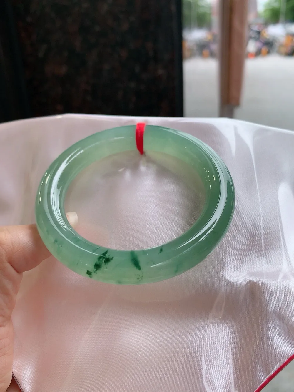 圆条冰玻飘花 无瑕 尺寸:55.1/10.8 花美 种水好