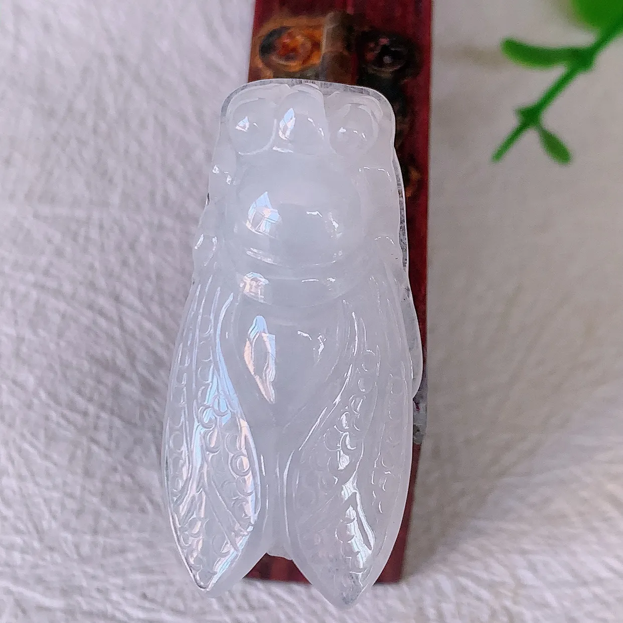 自然光实拍，冰胶翡翠招财金蝉吊坠，种老水足，雕工精湛 ，寓意美好，佩戴时尚出众！#57.25