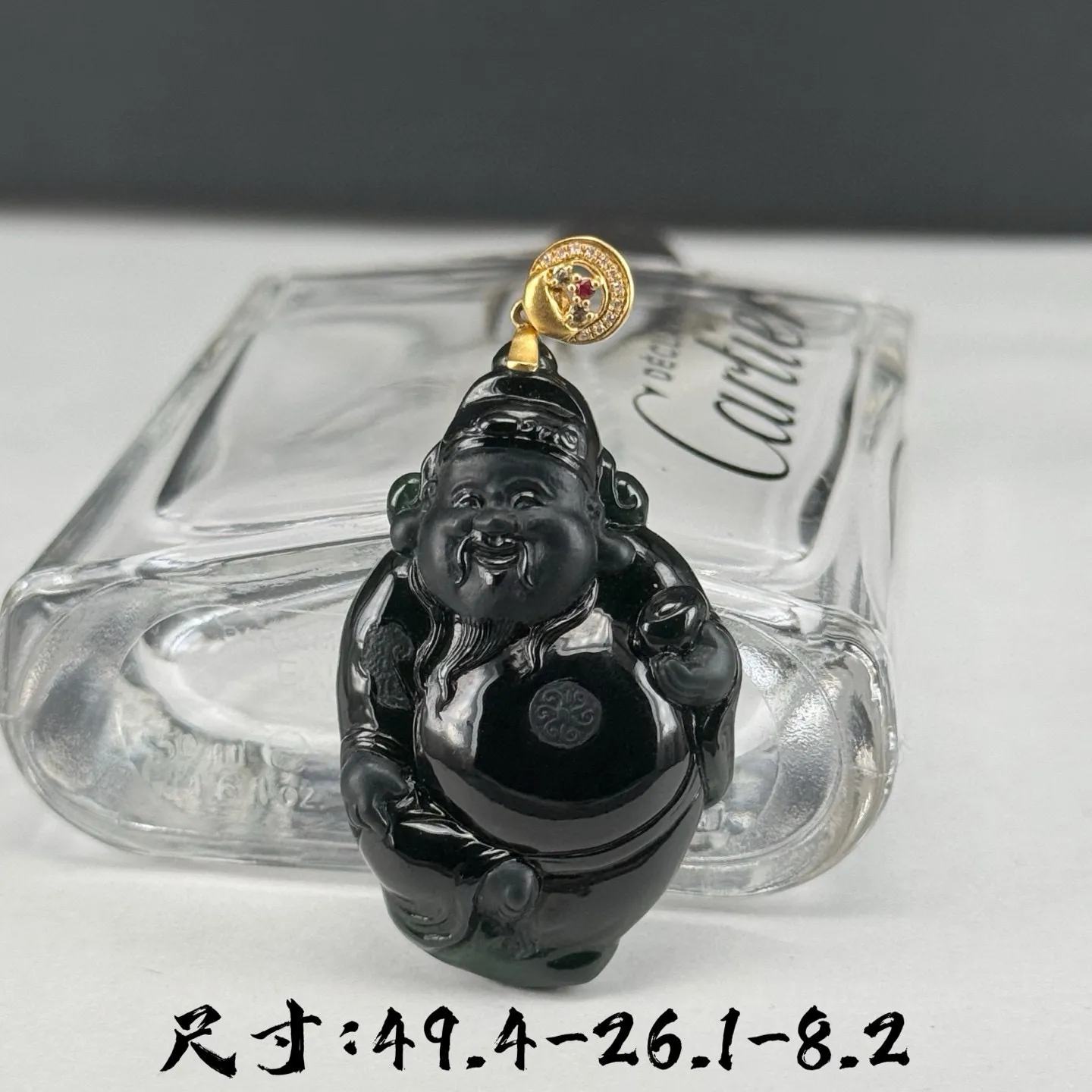 精品墨翠财神 种好色正 黑度极好 打灯通透 油性十足 尺寸49.4