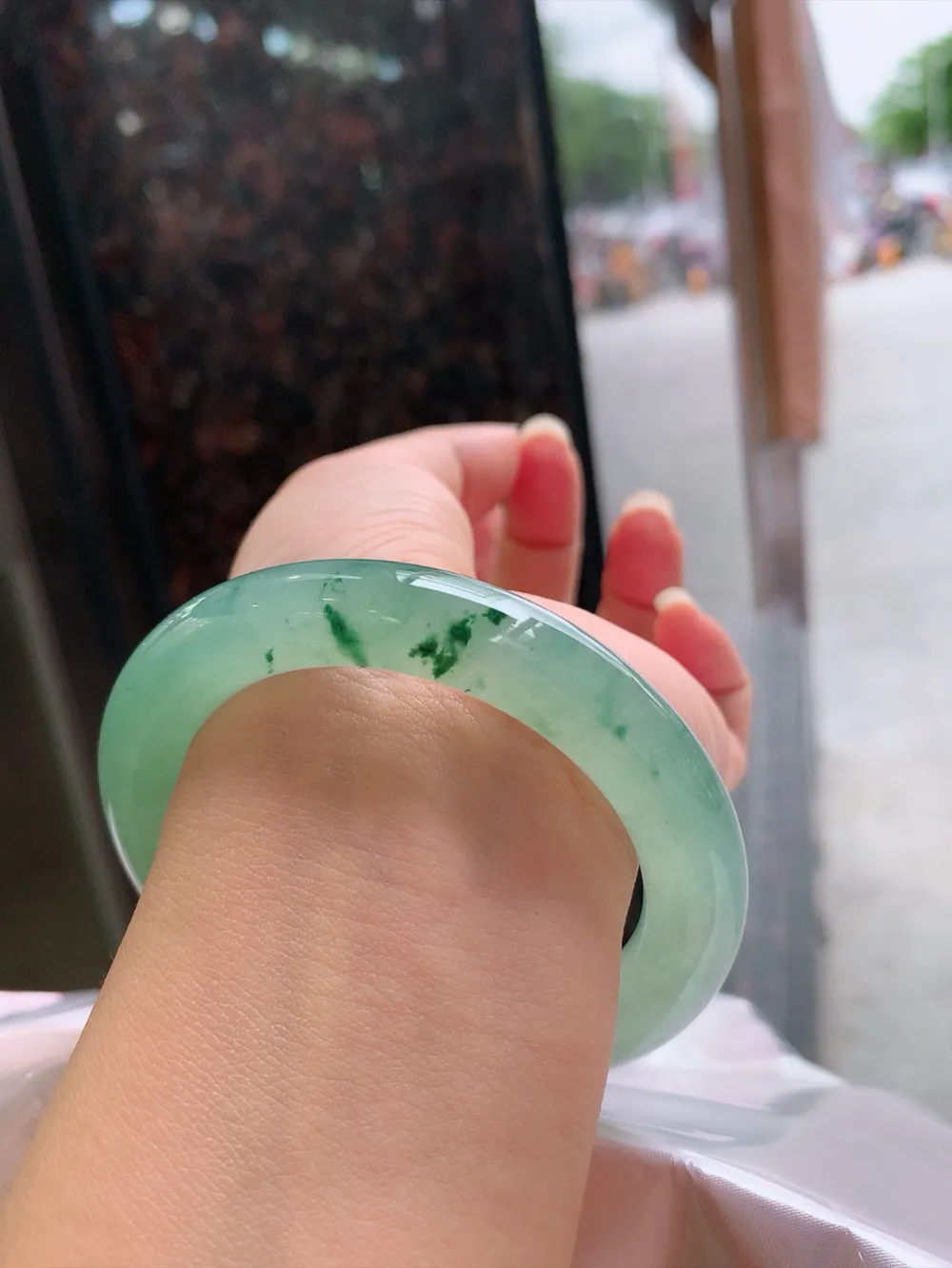 圆条冰玻飘花 无瑕 尺寸:55.1/10.8 花美 种水好