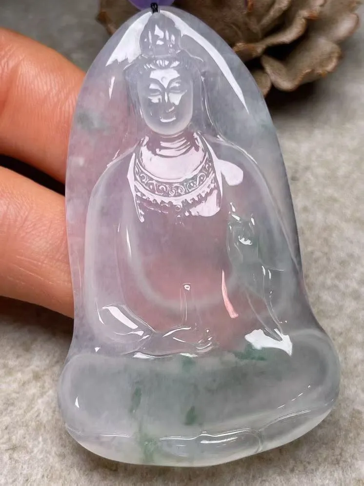 冰种飘花【立体观音】吊坠，种水好，玉质细腻 ，卖相好.