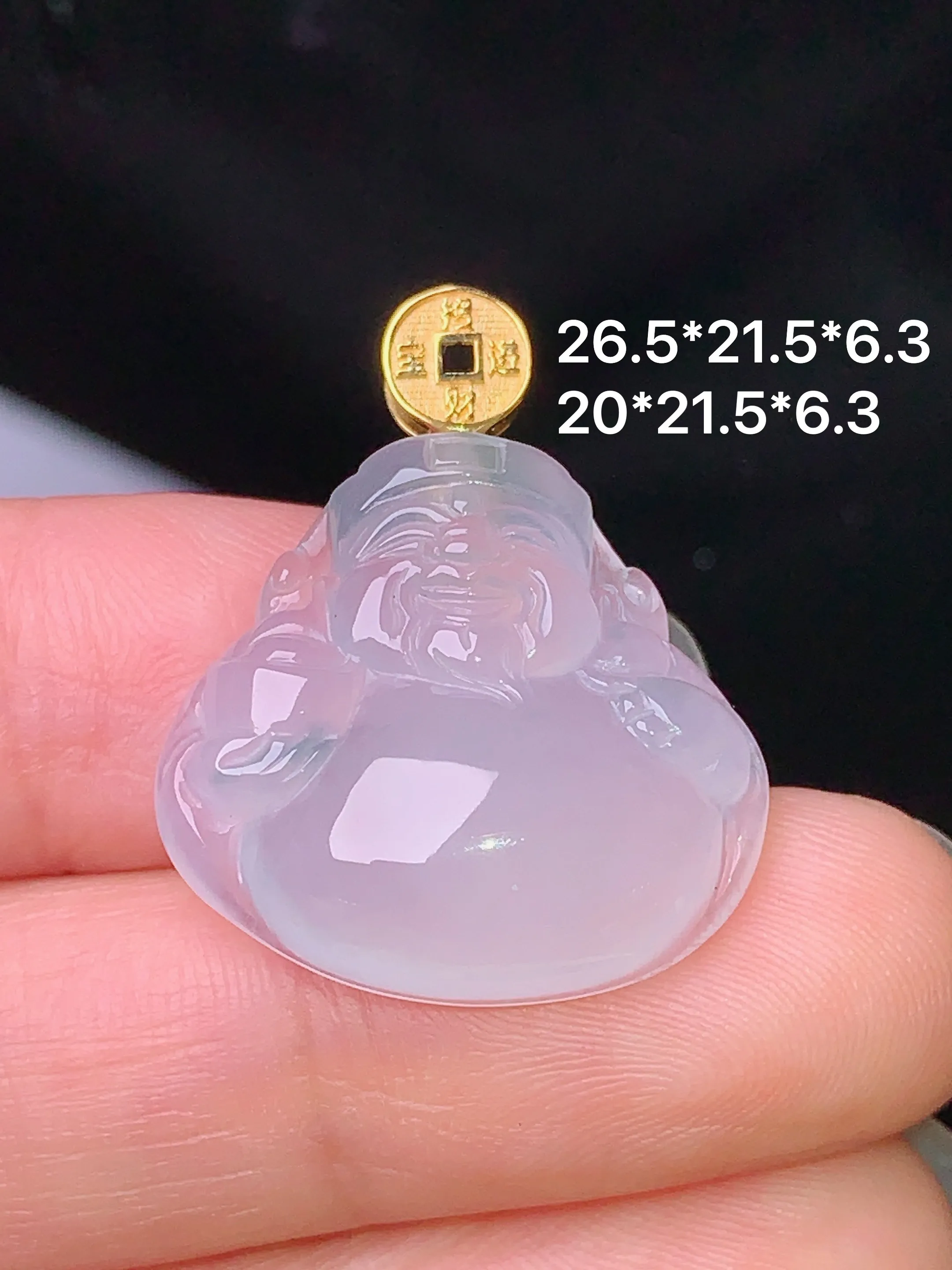 18k金镶嵌冰种财神吊坠 玉质细腻 色泽艳丽 整体尺寸26.5*21.5*6.3