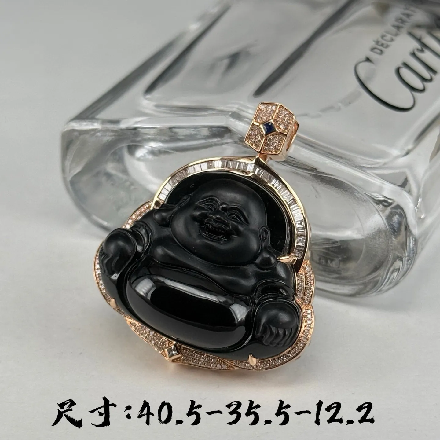 精品豪镶墨翠大肚佛 种好色正 黑度极好 打灯通透油性十足 尺寸40.5