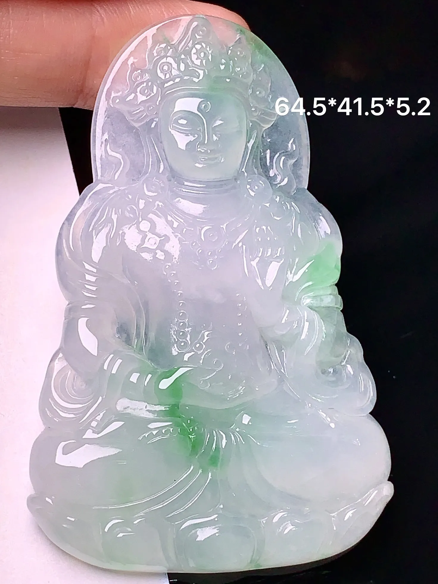 飘绿度母观音菩萨吊坠 玉质细腻 色泽艳丽 整体尺寸64.5*41.5*5.2