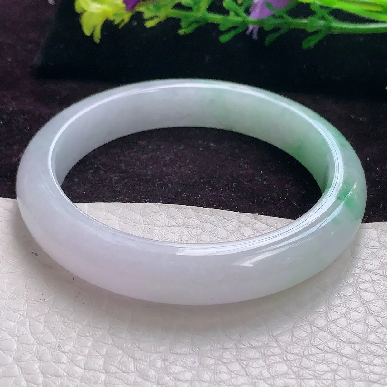 jx实拍57.6*12*8.3正圈镯缅甸翡翠手镯飘花宽边手镯正圈牛奶底平安镯