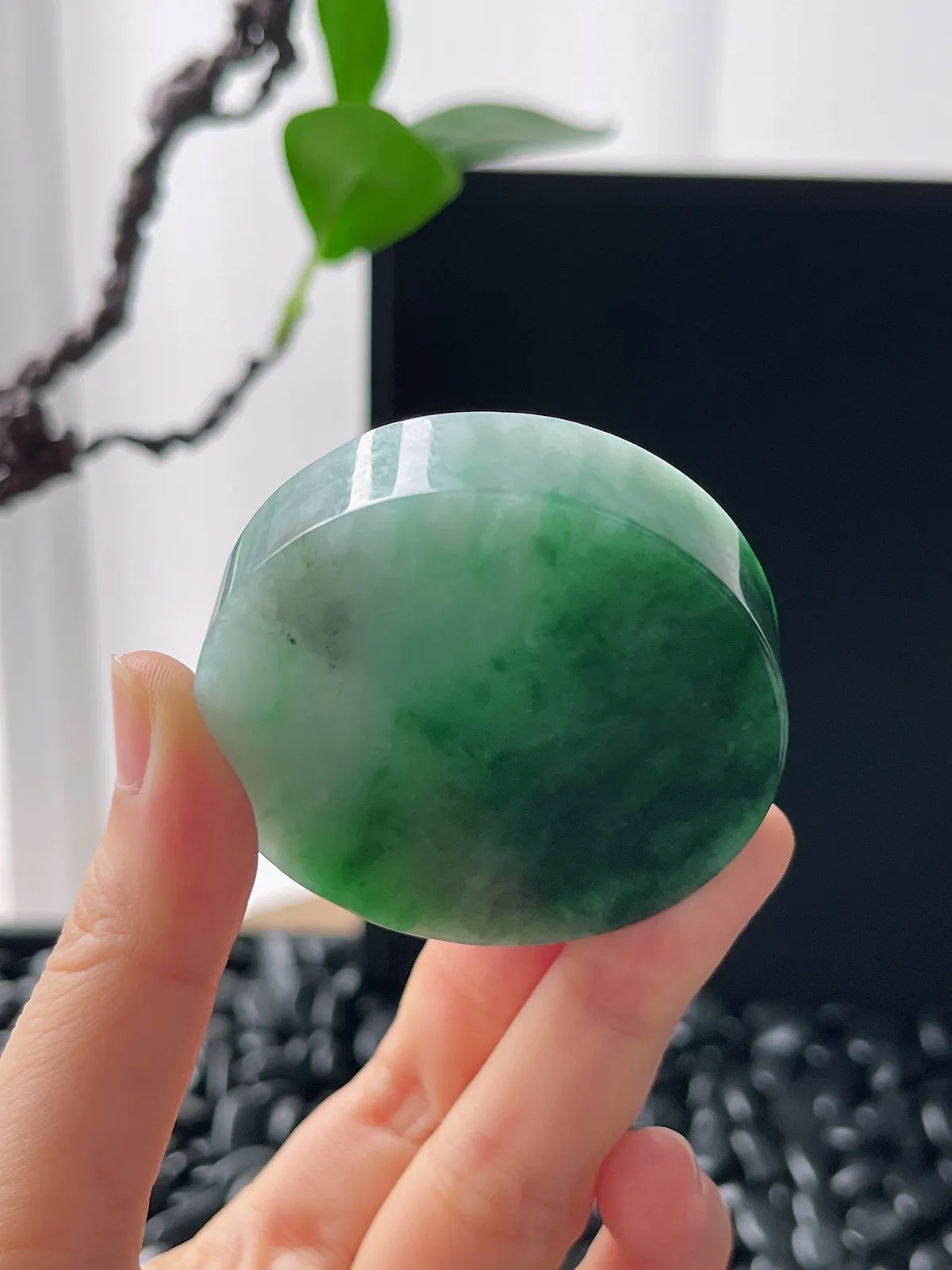 翡翠细糯化飘花镯心