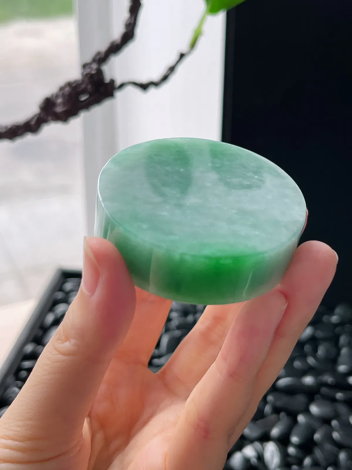 翡翠细糯化飘花镯心