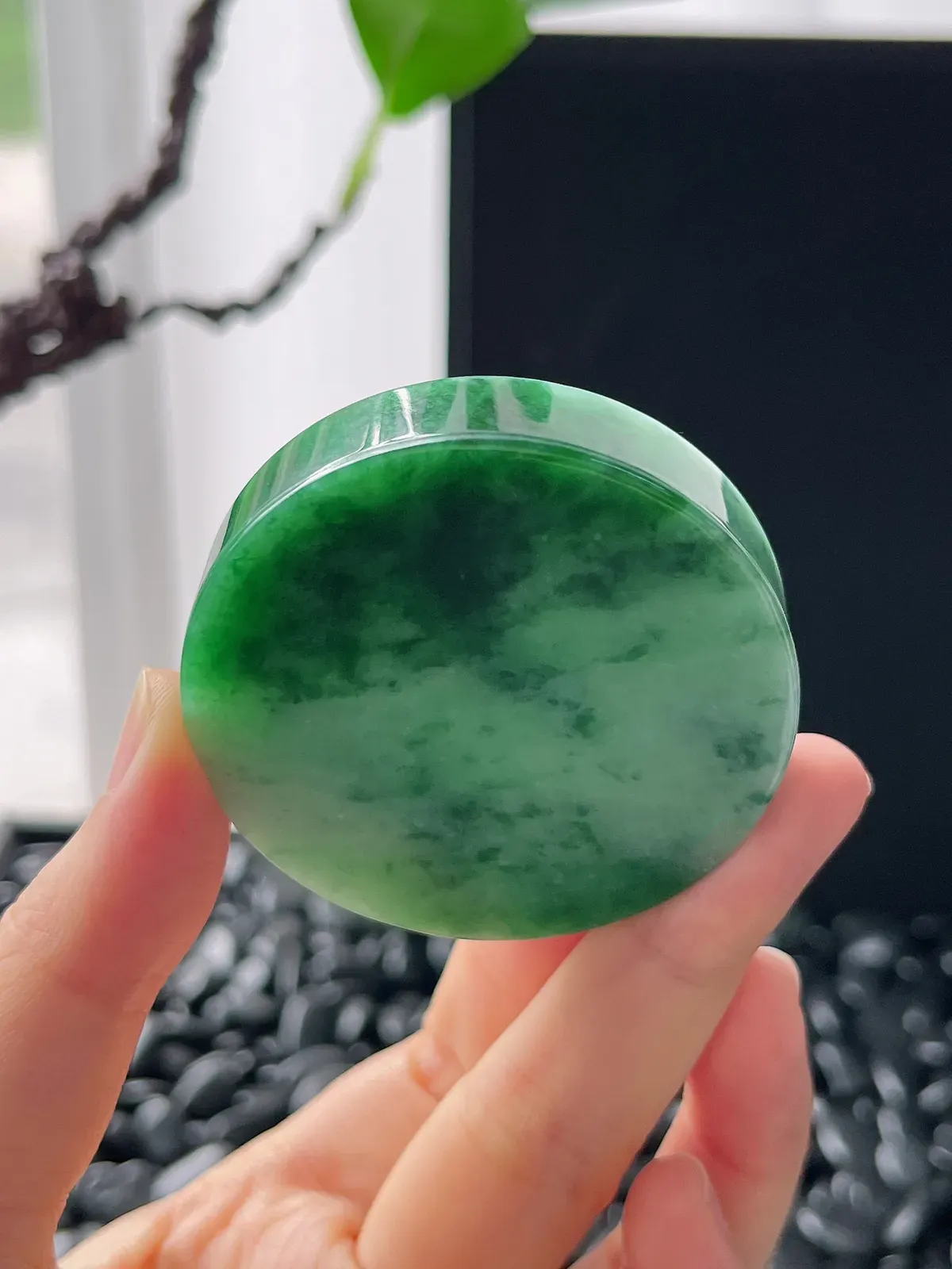 翡翠细糯化飘花镯心