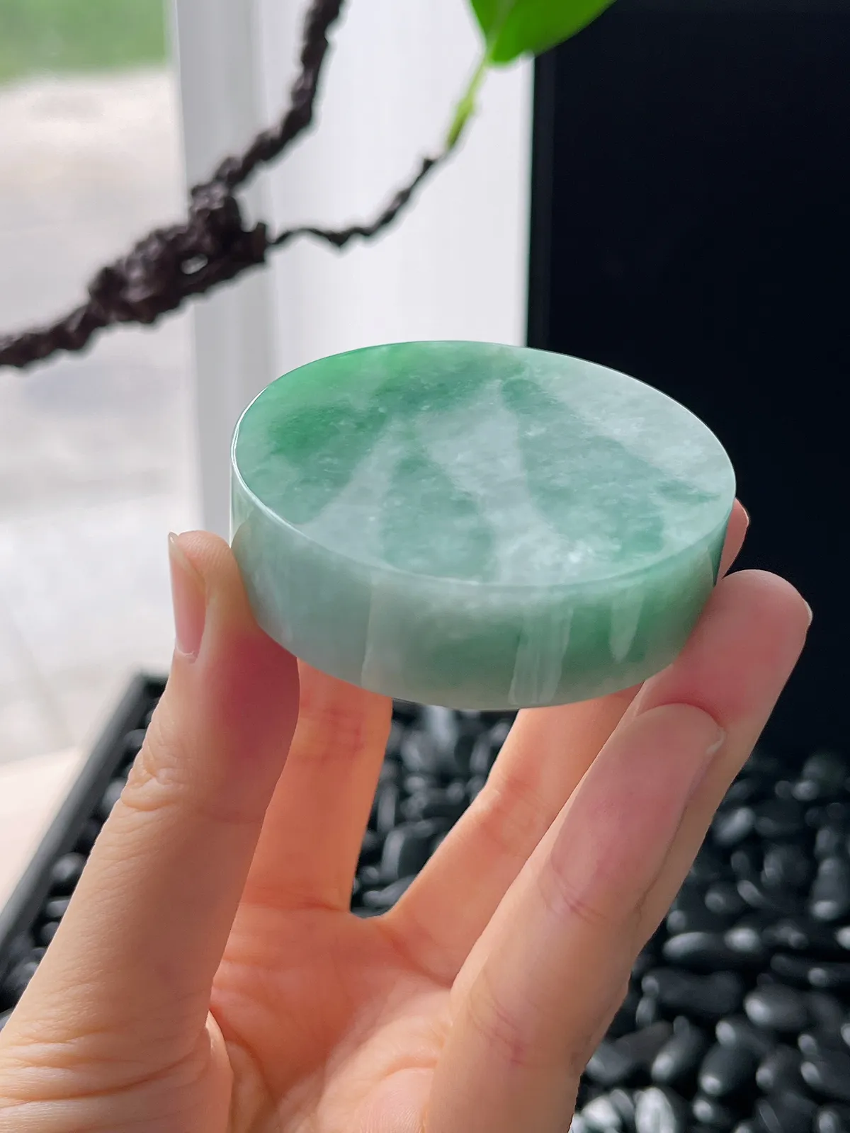 翡翠细糯化飘花镯心