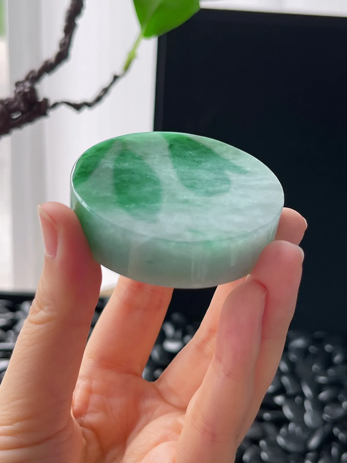 翡翠细糯化飘花镯心