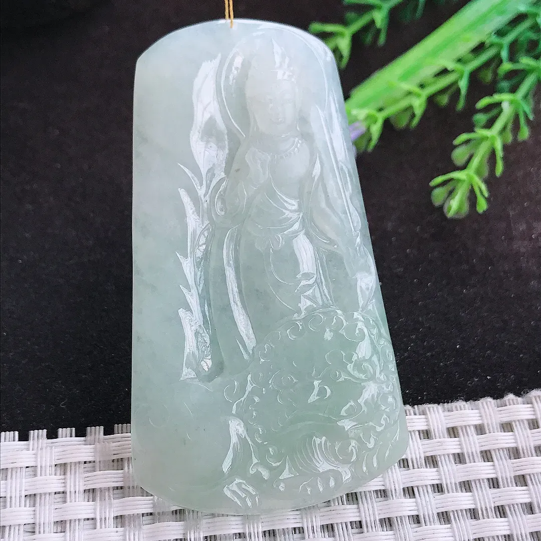 自然光70/39.4/6.3老坑秀气冰润冰晴底文殊菩萨吊坠翡翠玉坠挂件