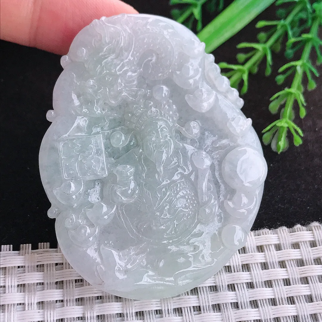 自然光62.5/50/5.8老坑秀气温润财神爷吊坠翡翠玉坠挂件
