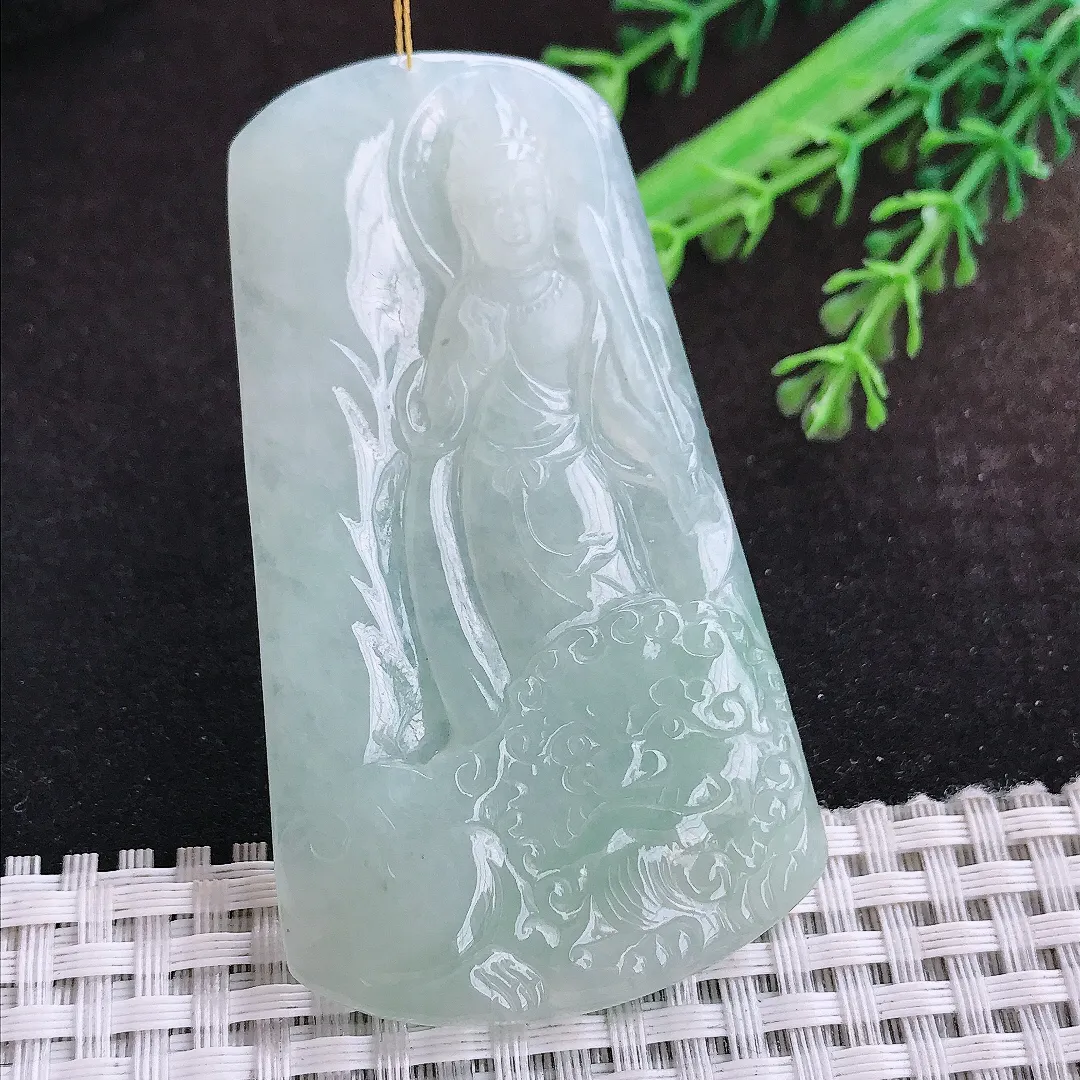 自然光70/39.4/6.3老坑秀气冰润冰晴底文殊菩萨吊坠翡翠玉坠挂件