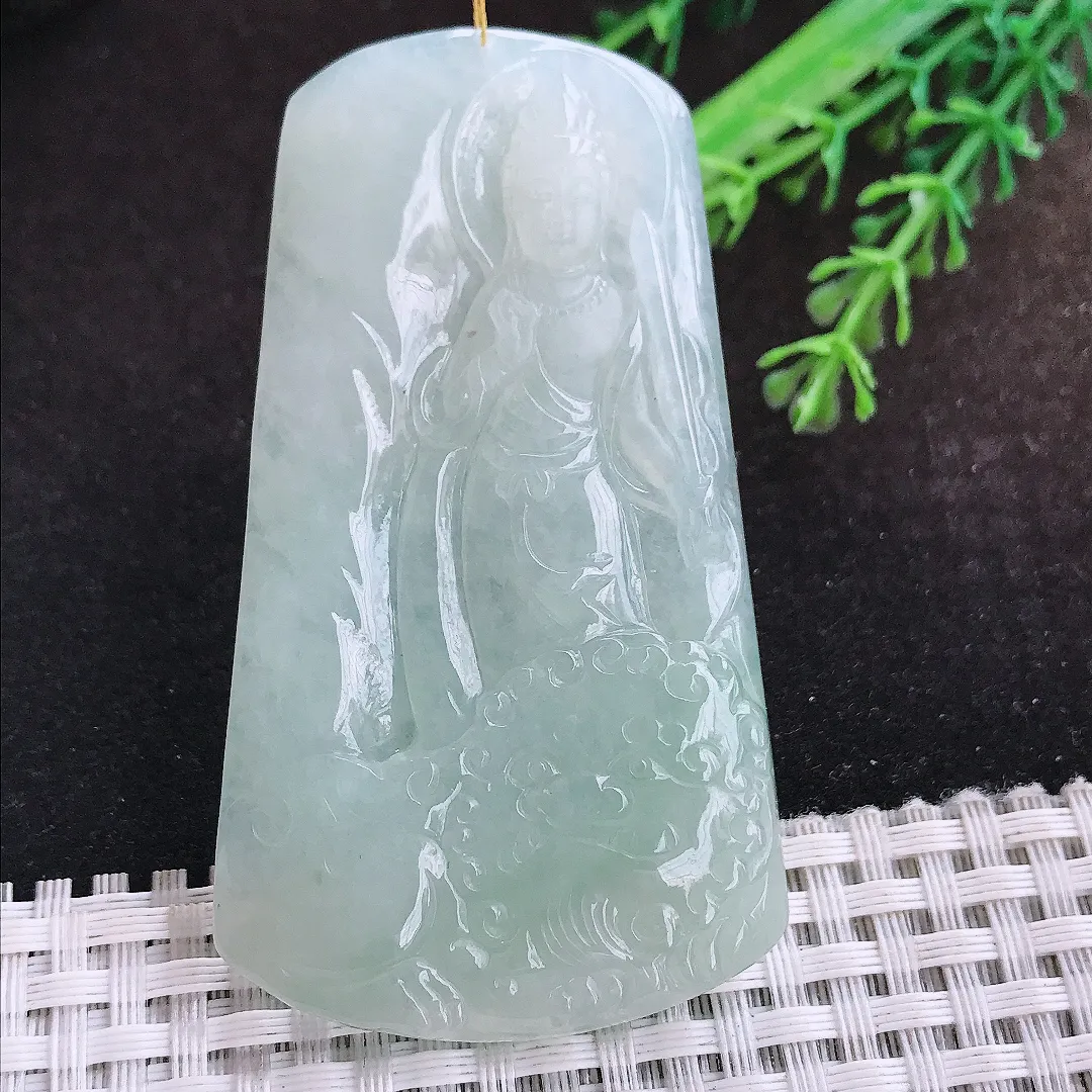 自然光70/39.4/6.3老坑秀气冰润冰晴底文殊菩萨吊坠翡翠玉坠挂件