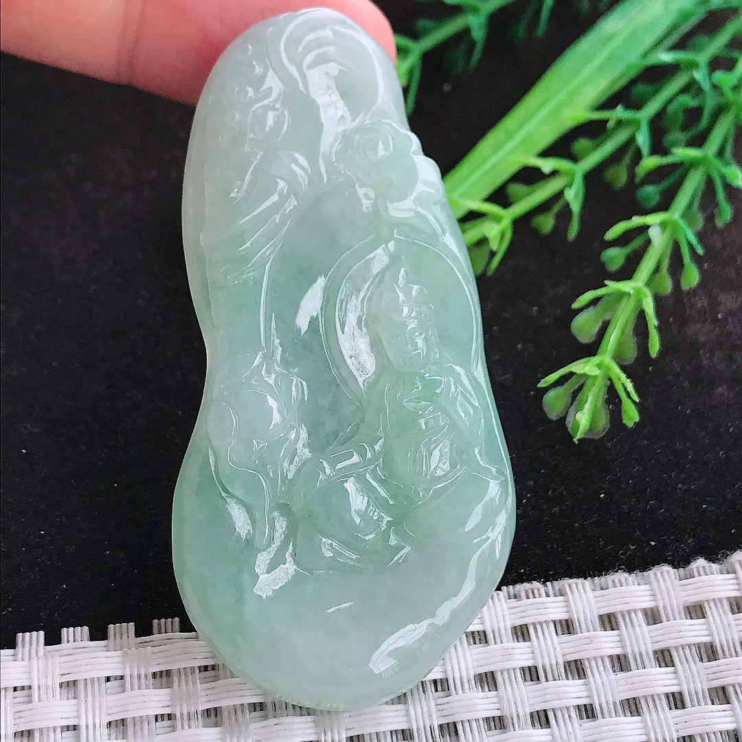 自然光64/31/6.3老坑秀气冰润冰晴底普贤菩萨吊坠翡翠玉坠挂件