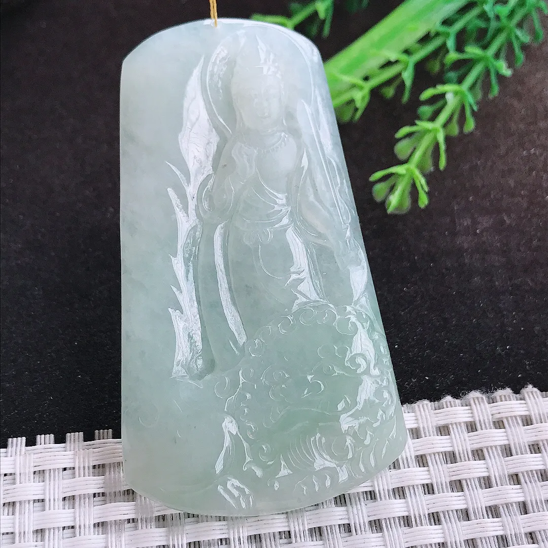 自然光70/39.4/6.3老坑秀气冰润冰晴底文殊菩萨吊坠翡翠玉坠挂件
