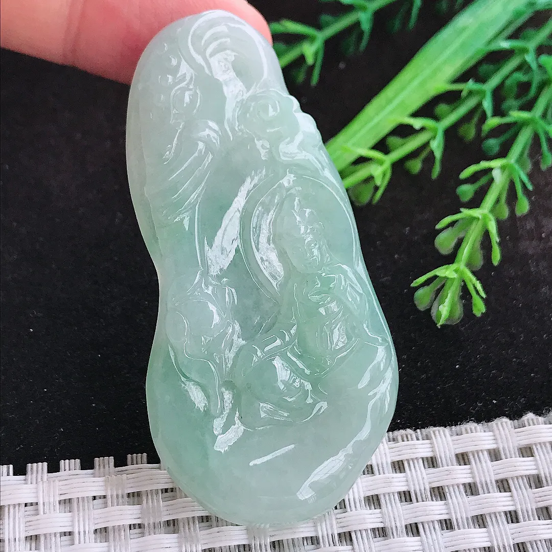 自然光64/31/6.3老坑秀气冰润冰晴底普贤菩萨吊坠翡翠玉坠挂件