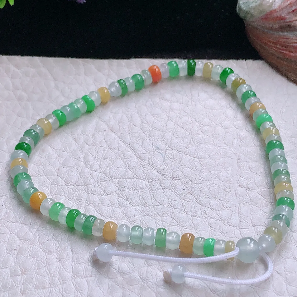 axm实拍 缅甸翡翠精雕冰三彩算盘珠玉手链 玉手串 尺寸4mm