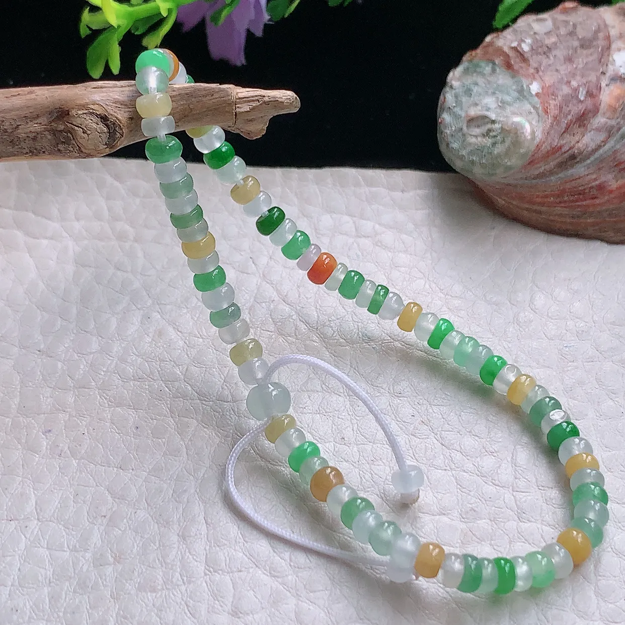 axm实拍 缅甸翡翠精雕冰三彩算盘珠玉手链 玉手串 尺寸4mm