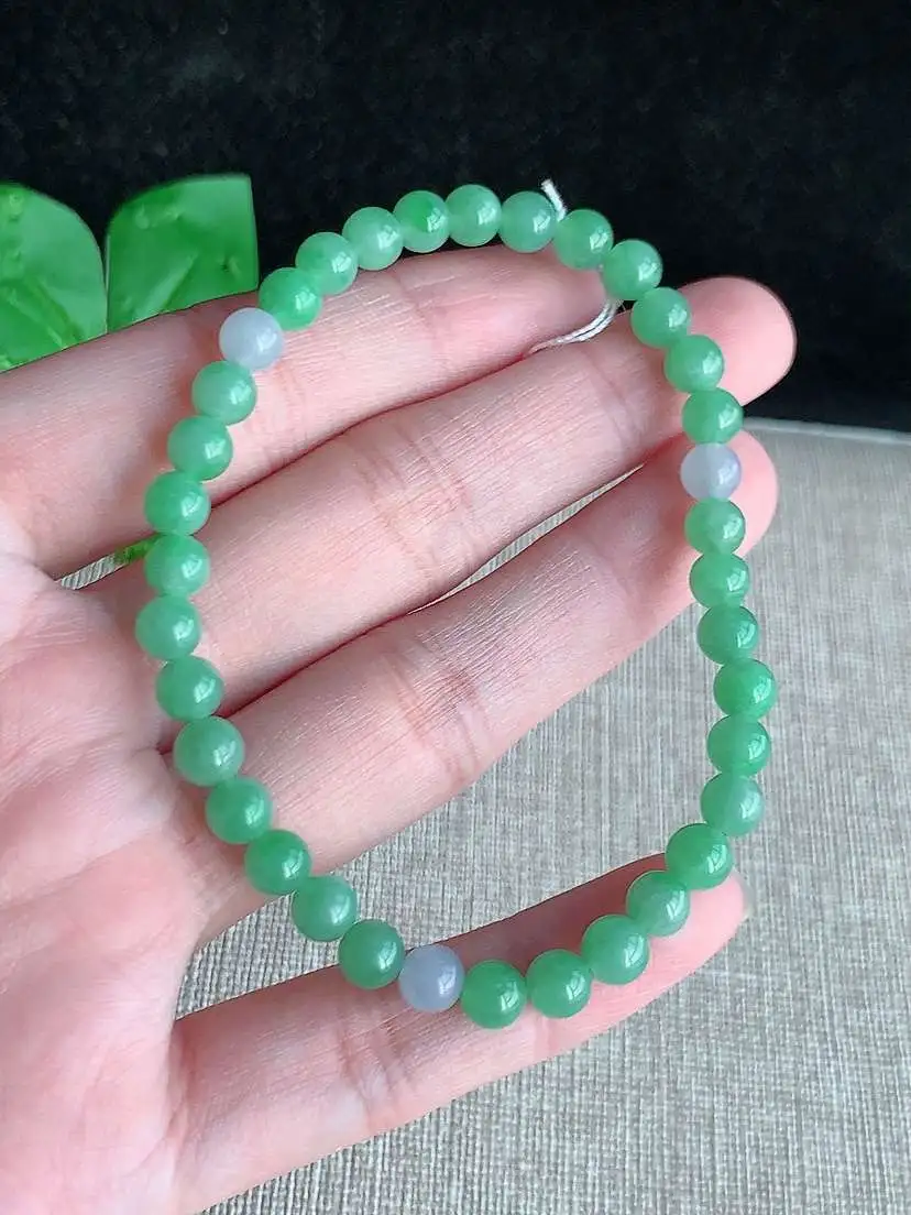 a货翡翠老坑冰种满绿紫罗兰圆珠佛珠手串36颗 度高 尺寸5.3mm 重量10.08g 1001