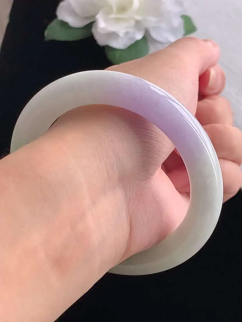a货翡翠老坑冰种紫罗兰圆条手镯56-57圈口  尺寸56×10.3mm 重量64.10g 1005