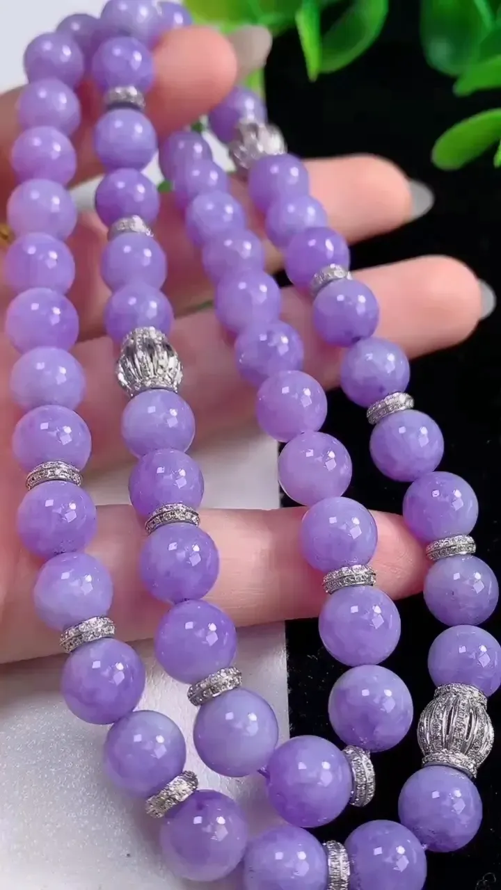 天然A货翡翠收藏级紫罗兰圆珠项链，尺寸8-52颗，重量:65.48g10月7日
工厂直销收藏佳品,种