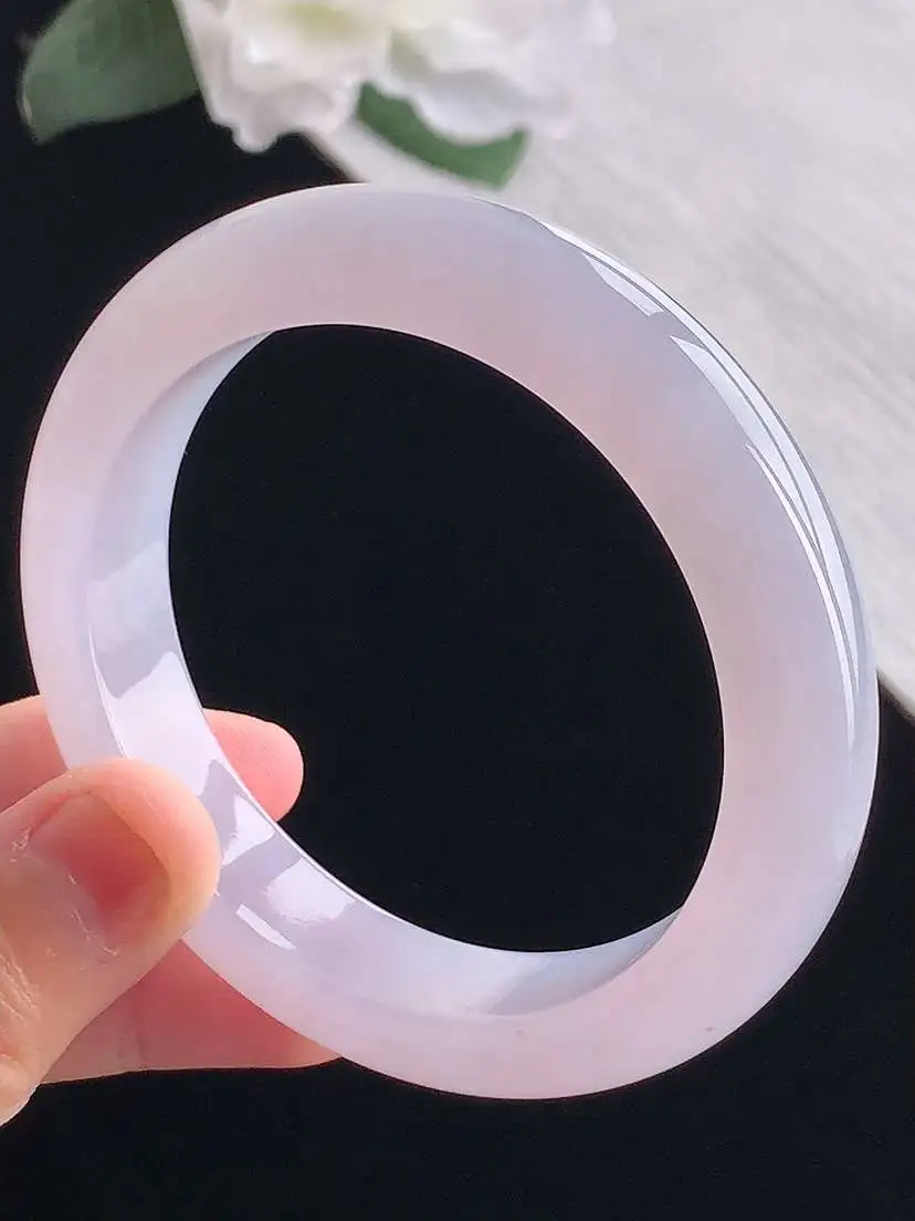 a货翡翠老坑冰种紫罗兰正装正圈手镯55-56圈口 尺寸55.5×12×8.8mm 重量63.42g 
