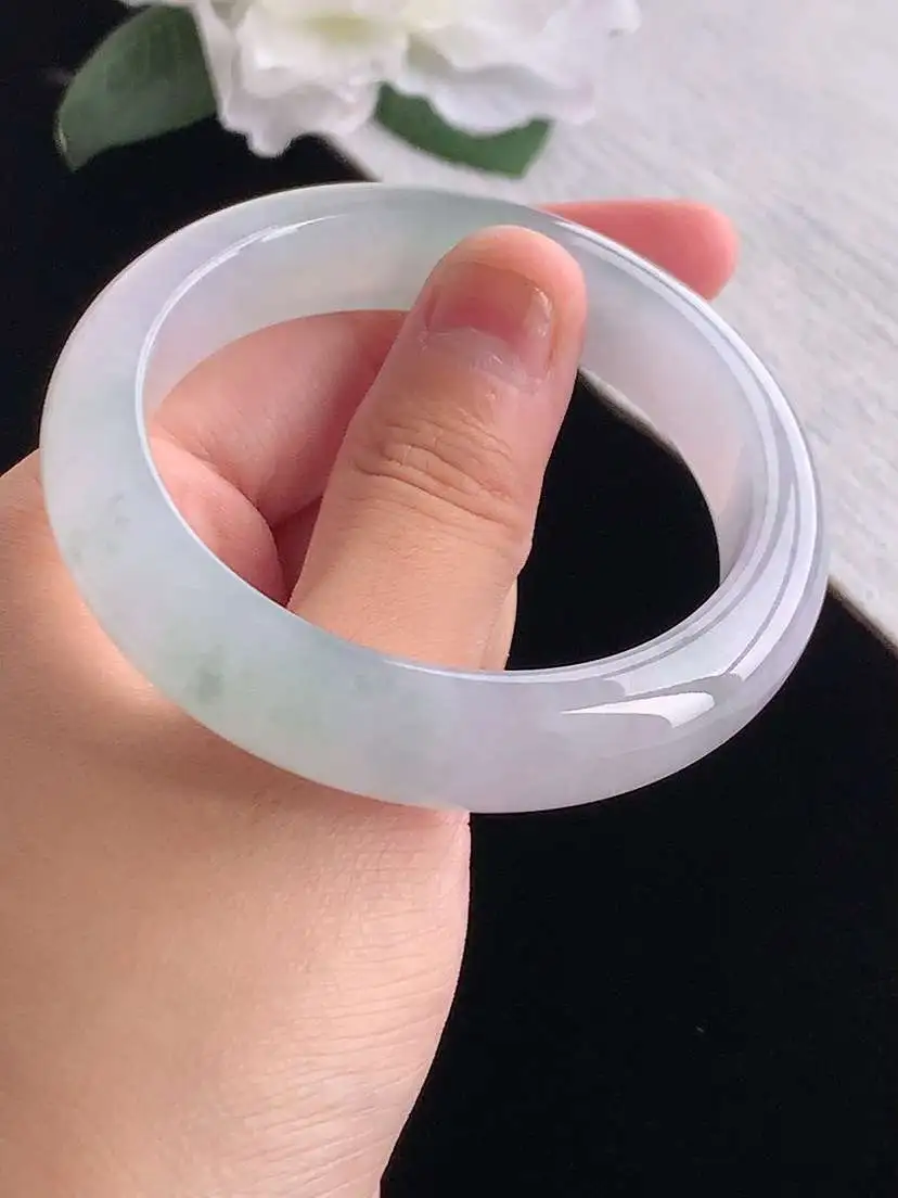 a货翡翠老坑冰种飘花正装正圈手镯52-53小圈口  尺寸52.8×12.5×8mm 重量54.45g 1012