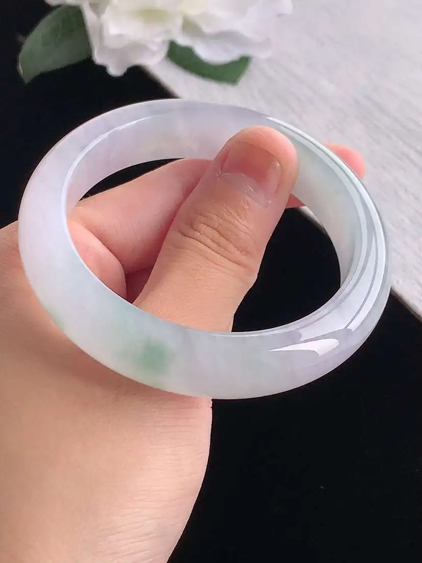 a货翡翠老坑冰种飘花正装正圈手镯52-53小圈口  尺寸52.8×12.5×8mm 重量54.45g 1012