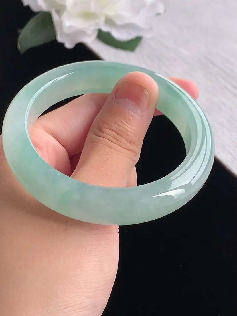 a货翡翠老坑冰种满绿正装正圈手镯52-53小圈口  尺寸52.5×11.5×8mm 重量52.42g 1012