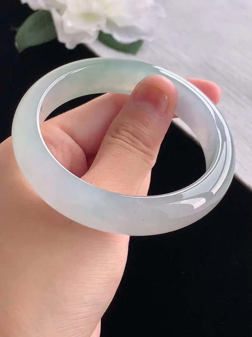 a货翡翠老坑冰种晴水正装正圈手镯56-57圈口  尺寸56×13.4×7.6mm 重量58.56g 1012