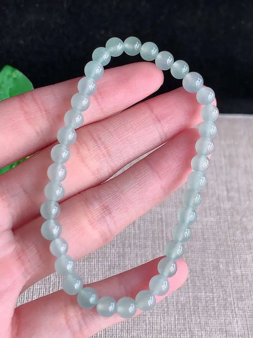 a货翡翠老坑冰种晴水圆珠佛珠手串31颗 尺寸6mm 重量10.18g 1013