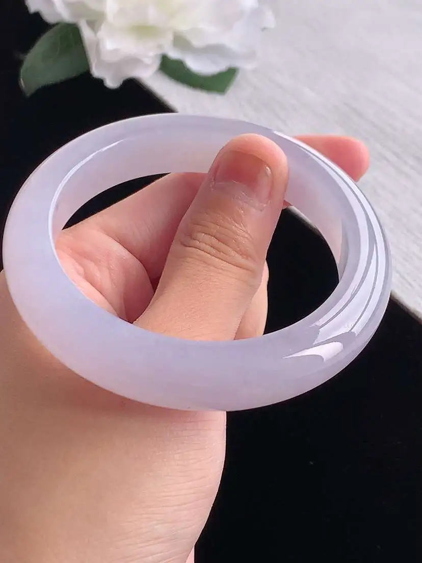 a货翡翠老坑冰种紫罗兰正装正圈手镯55-56圈口 尺寸55.5×12×8.8mm 重量63.42g 1012