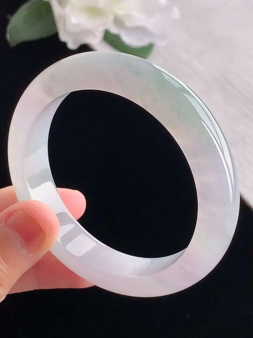 a货翡翠老坑冰种飘花正装正圈手镯52-53小圈口  尺寸52.8×12.5×8mm 重量54.45g 1012