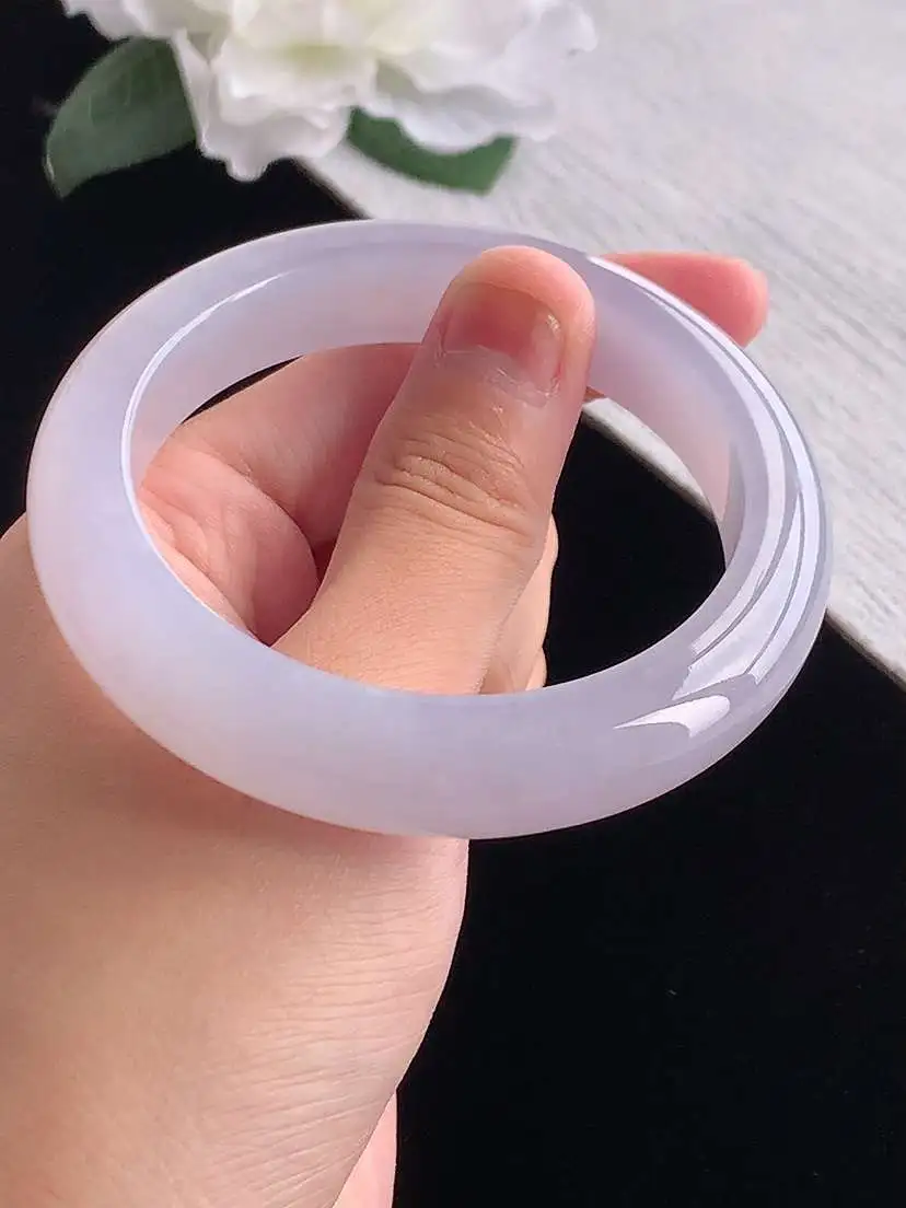 a货翡翠老坑冰种紫罗兰正装正圈手镯55-56圈口 尺寸55.5×12×8.8mm 重量63.42g 1012