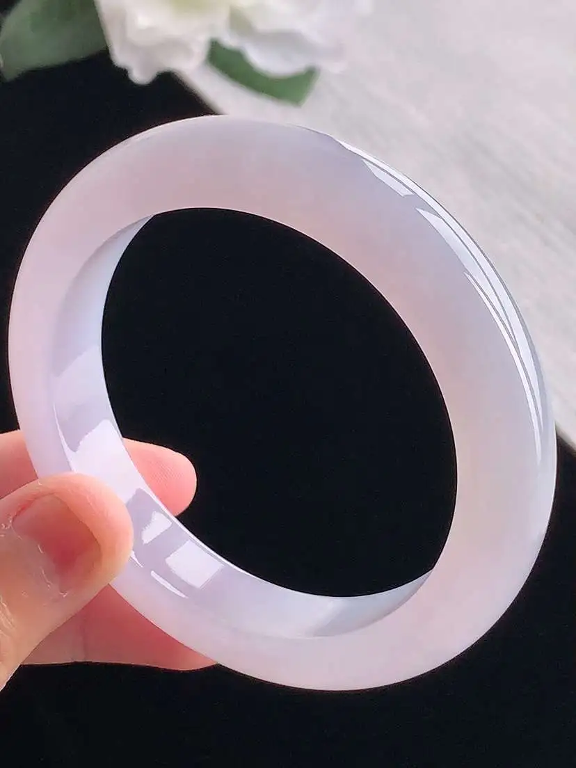 a货翡翠老坑冰种紫罗兰正装正圈手镯55-56圈口 尺寸55.5×12×8.8mm 重量63.42g 1012