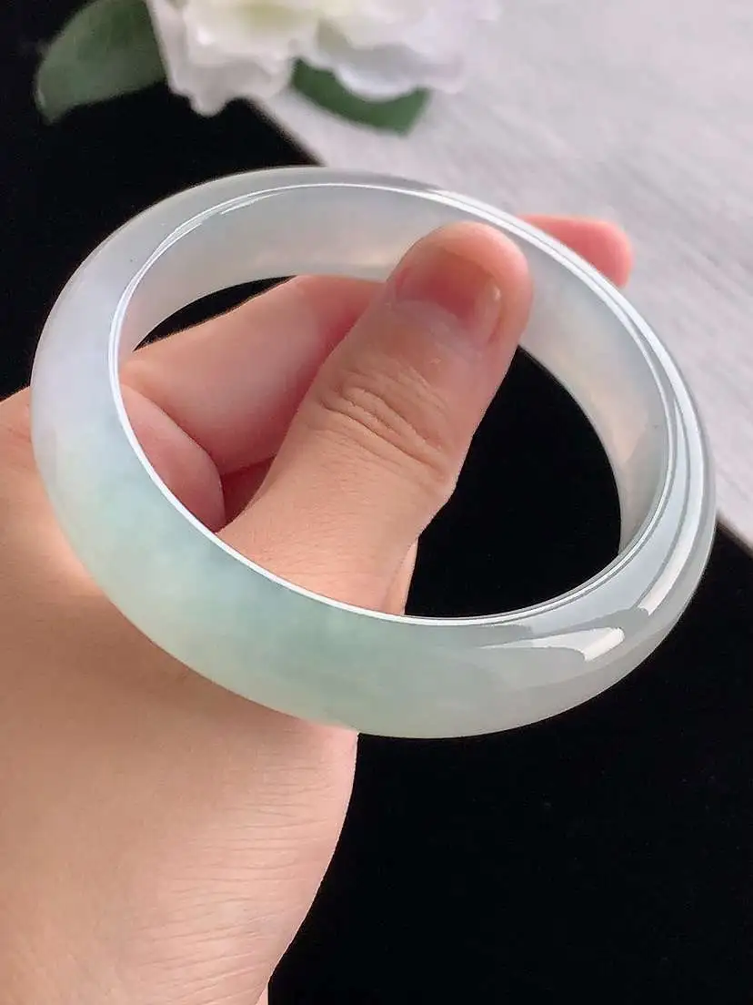 a货翡翠老坑冰种晴水正装正圈手镯56-57圈口  尺寸56×13.4×7.6mm 重量58.56g 1012
