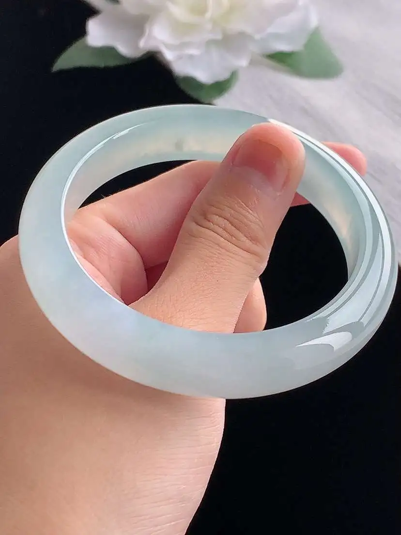 a货翡翠老坑冰种晴水正装正圈手镯57-58圈口  尺寸57.5×12.2×8.8mm 重量62.50g 1013