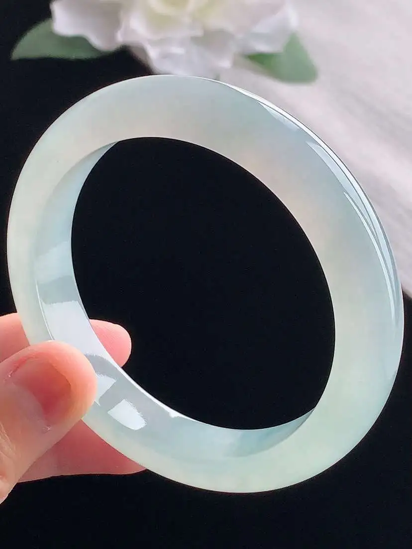 a货翡翠老坑冰种晴水正装正圈手镯57-58圈口  尺寸57.5×12.2×8.8mm 重量62.50g 1013