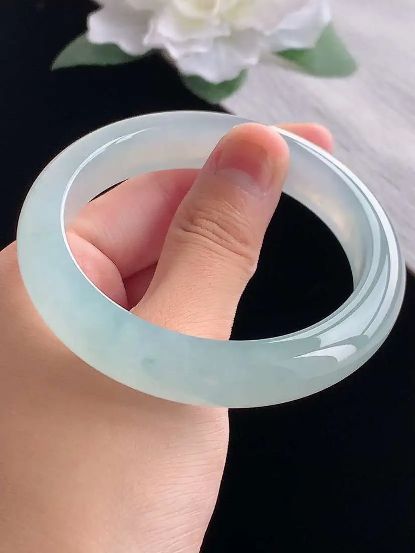 a货翡翠老坑冰种晴水正装正圈手镯57-58圈口  尺寸57.5×12.2×8.8mm 重量62.50g 1013