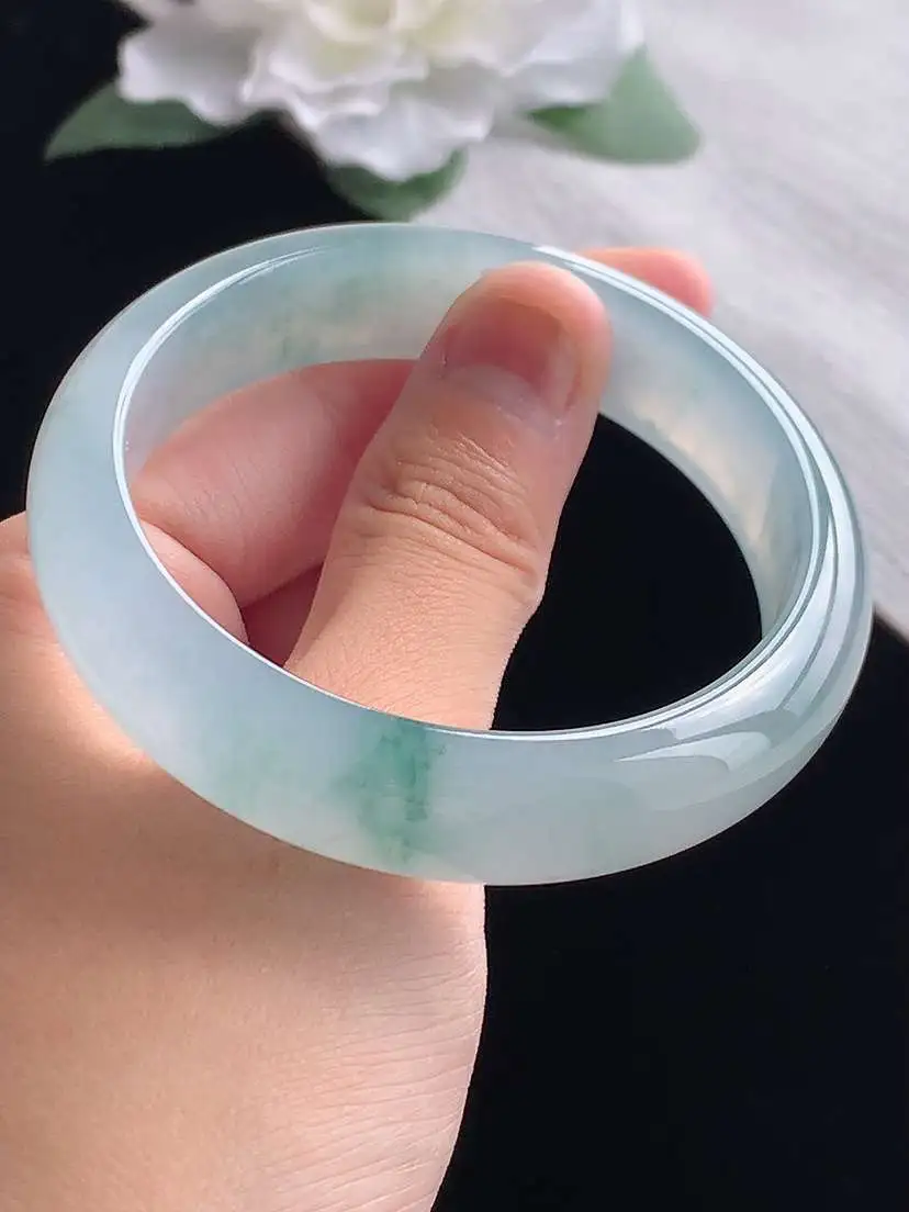 a货翡翠老坑冰种飘花正装正圈手镯55-56圈口  尺寸55.8×13.8×7.3mm 重量55.96g 1013