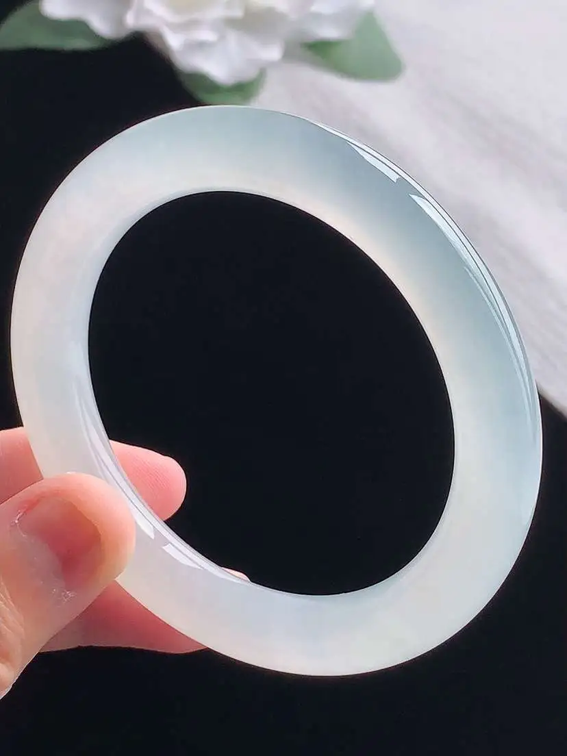 a货翡翠老坑冰种白月光圆条手镯54-55圈口  尺寸54×9.6mm 重量50.42g 1013