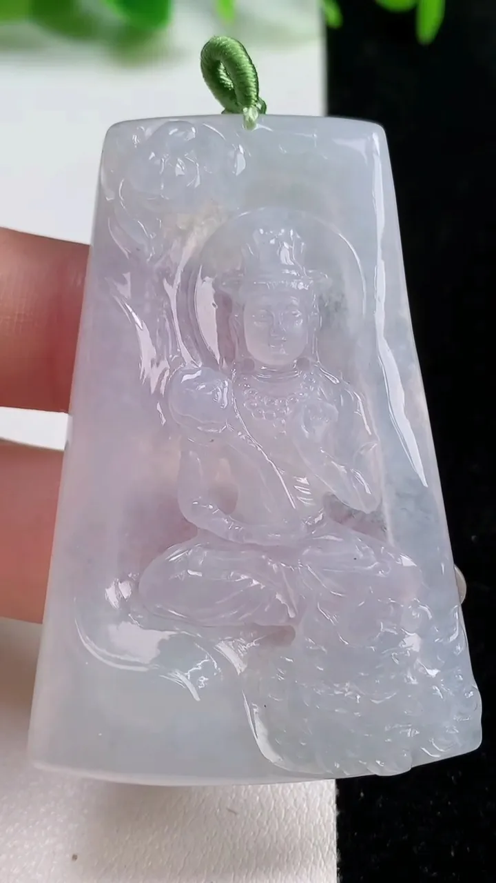 天然A货翡翠文殊菩萨吊坠，尺寸57.4-37.2-4.4，重量:21.29g
10月14日