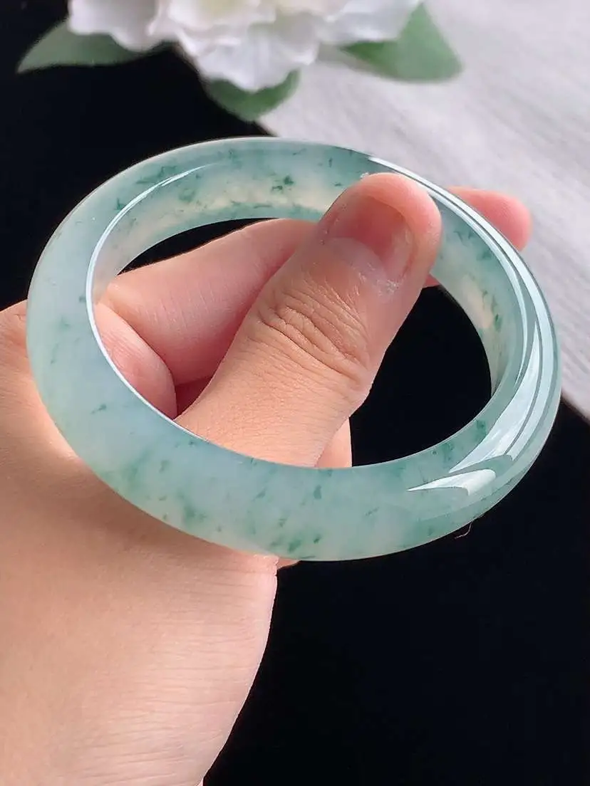 a货翡翠老坑冰种飘花正装正圈手镯51-52小圈口  尺寸51.5×11×8mm 重量47.76g 1013
