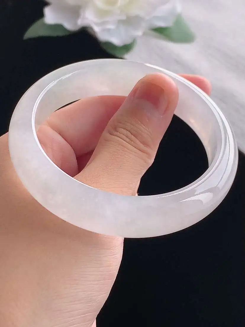 a货翡翠老坑冰种飘花正装正圈手镯56-57圈口  尺寸56.8×13.6×7.6mm 重量60.32g 1013 A79