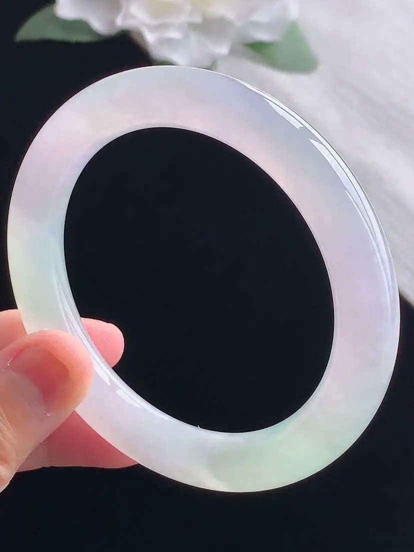a货翡翠老坑冰种淡紫罗兰圆条手镯56-57圈口  尺寸56.8×10.3mm 重量57.80g 1013